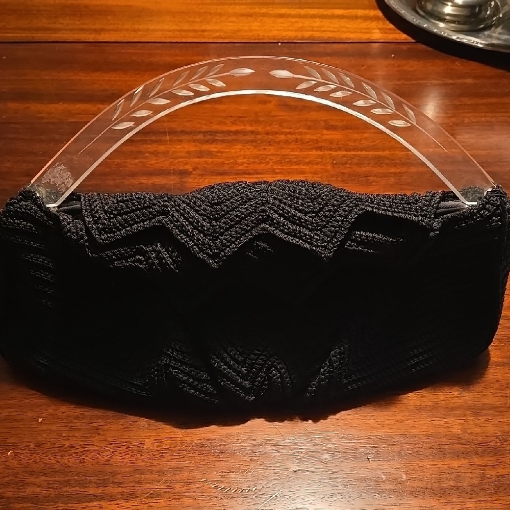 Black and White Chevron Clutch with Clear Handle